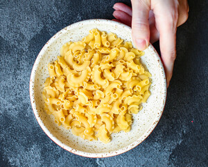 pasta sauce with mushrooms and cream, creste di galla Menu concept healthy eating. food background top view copy space for text healthy eating