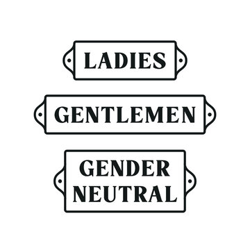 Ladies, Gentlemen, Gender Neutral Restroom Door Sign, Bathroom Label Vector Illustration
