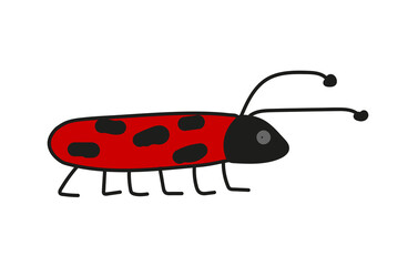 oblong red bug with oblong black dots and antennas,
