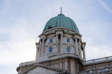Fototapeta na wymiar Upward view of Dome of national gallery at Buda Palace in Budapest winter morning