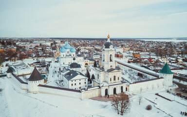 Orthodox monastery in the classical style in the city near Moscow with a Golden dome