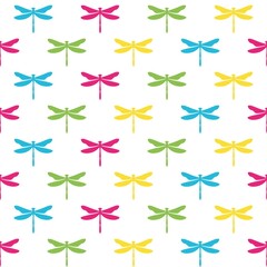 Materiał do szycia Colorful seamless pattern with white dragonflies
