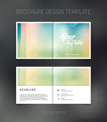 Vector brochure, booklet, presentation design template with blurred soft bokeh abstract background