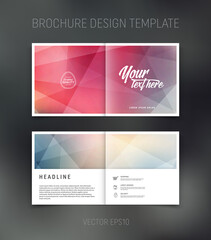 Vector brochure, booklet, presentation design template with pink and blue geometric abstract background
