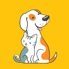 cartoon dog and cat as logo or symbol of pet care, boarding, veterinary. vector illustration