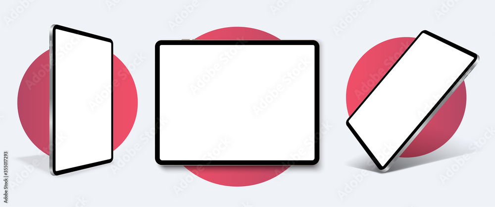 Leinwandbilder tablet frame less blank screen, rotated position. tablet from different angles. mockup generic devic