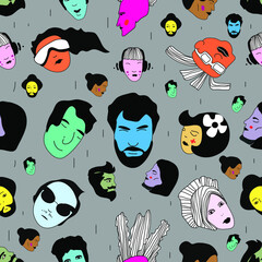 Seamless pattern and hand drawn texture. Portraits of various man and women.Perfect for social media, avatars
