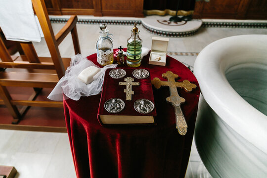 christening ceremony inside a orthodox church