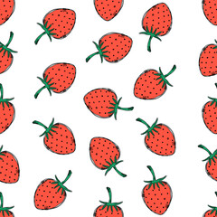 Seamless vector illustration. Drawing of strawberry on white background.