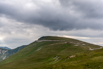 Transalpina road in Romania viewed from a large distance - the highest road in Romania and the Carpathians mountains 