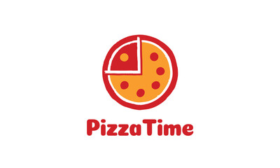 Pizza time logo. A combination of a pizza and a clock. The perfect logo for a pizzeria, fast food, etc.
