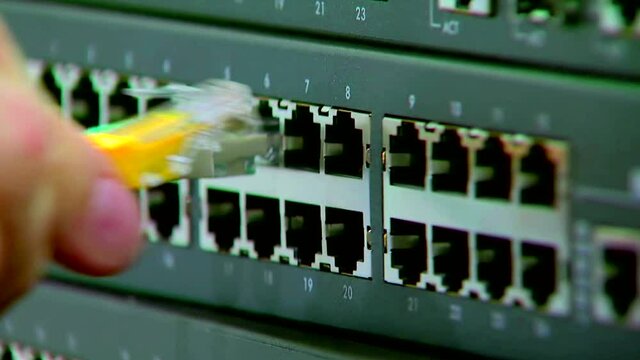 Network cables connecting to the network switches hub