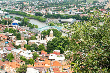 Fototapeta premium panorama of old Tbilisi center, architecture building, Georgia in summer sunny day