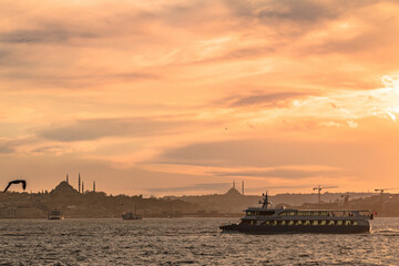 Fishing boat at sunset in Istanbul