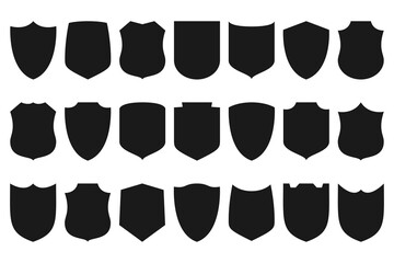 Shields set. Collection of security shield icons. Design elements for concept of safety and protection. Vector illustration