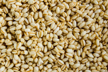 Boiled wheat background,fulled frame.Preparing traditional dessert Asure,Noah Pudding.Conceptual image of Asure Day.