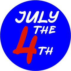 July the 4th round sticker with hand drawn lettering, usa independence day sign in round shape blue and red