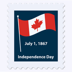 Postage stamp with the national flag of Canada - vector. Independence Day.