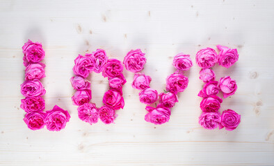 Love word made of roses