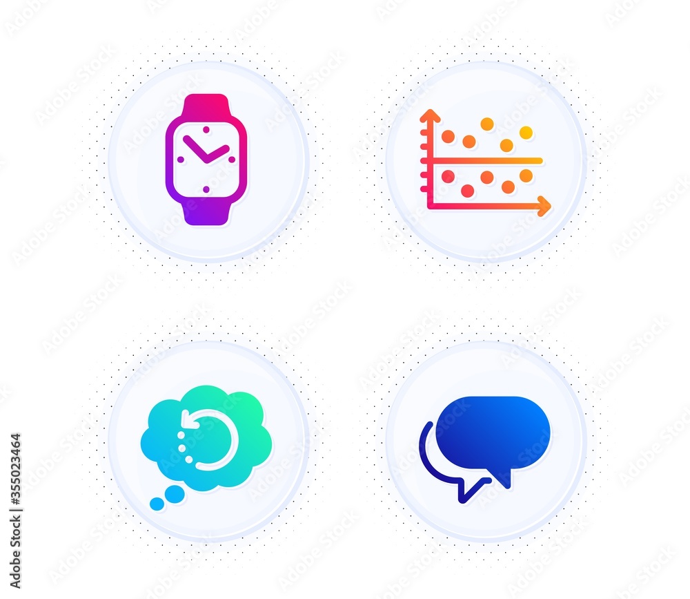 Aufkleber recovery data, dot plot and smartwatch icons simple set. button with halftone dots. talk bubble sign