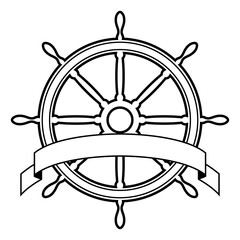 Vector illustration of a ship's helm with ribbon.