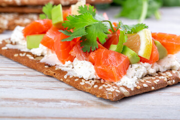 Smoked salmon sandwich with avocado