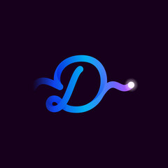 Fototapeta premium D letter logo with gradient line and flash dot.