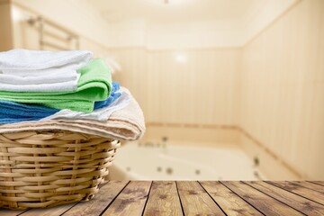 Towel basket on the desk in the wash room