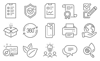 Set of Technology icons, such as Text message, Get box. Diploma, ideas, save planet. Organic product, Web system, Checkbox. Checklist, Confirmed, Smartphone glass. Vector