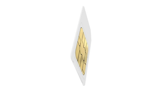 Isolated SIM card of a mobile operator close-up on a white background. High-speed mobile networks of the 5th generation 5g replaced 4g networks. Smartphone manufacturers compete with each other, loop.
