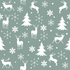 Welcome Sage Festive Pattern Scandinavian Folk Art With Deers.