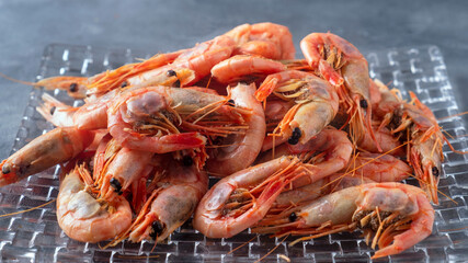 Tasty steamed shrimps on a plate