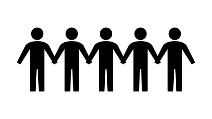 People Row Figures Group Holding Hands Together Symbol Icon. Vector Image.