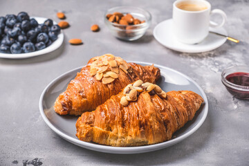 Croissants and cup of coffee. Breakfast concept. Morning