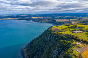 Aerial view of coastline of Tasmania near Wynyard, Australia