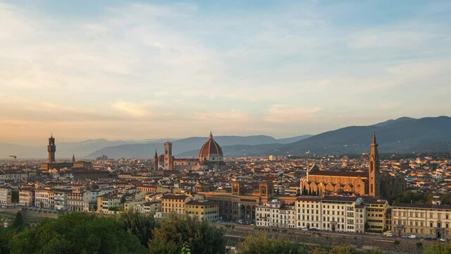 Florence cityscape skyline with sunset in Tuscany, Italy