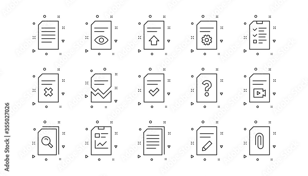 Poster report, checklist and download file. document line icons. read message linear icon set. geometric el