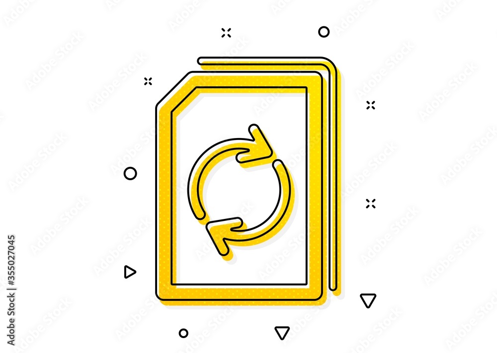 Poster refresh information file sign. update document icon. paper page concept symbol. yellow circles patte