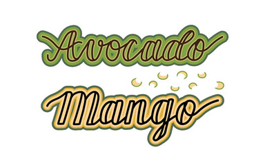 Avocado and mango - lettering label design. 