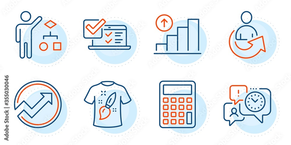 Aufkleber online survey, time management and algorithm signs. audit, share and calculator line icons set. grap