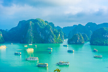 HA LONG BAY, VIETNAM, JANUARY 6 2020: Beautiful landscape of Ha Long Bay