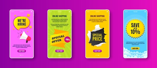 Special offer badge. Phone screen banner. Discount banner shape. Sale coupon icon. Sale banner on smartphone screen. Mobile phone web template. Special offer promotion. Vector