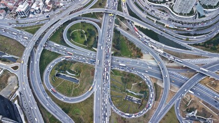 Aerial view of the roundabout, transportations, route in istanbul.