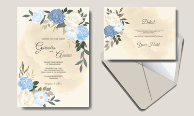 Naklejka na ściany i meble Wedding invitation card template set with beautiful colourful floral leaves Premium Vector