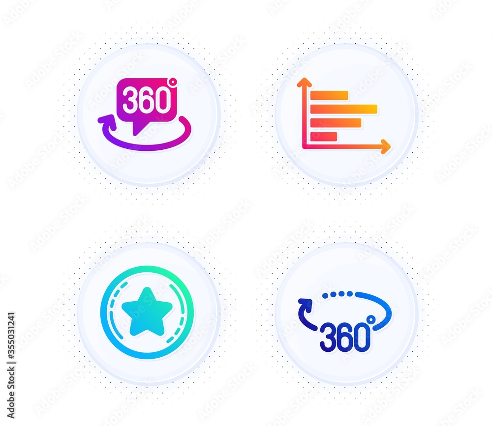 Poster loyalty star, horizontal chart and 360 degree icons simple set. button with halftone dots. 360 degre