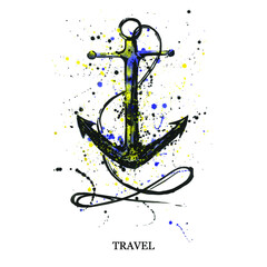 Naklejka premium Vector abstract watercolor illustration of an anchor