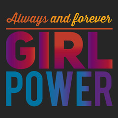 Fototapeta premium Girl power text, feminism slogan. Black inscription for t shirts, posters and wall art. Feminist sign handwritten with ink and brush. on a black background.