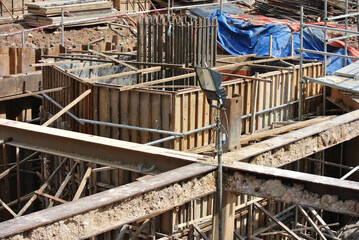 Pile cap formwork at construction site in Johor, Malaysia. 