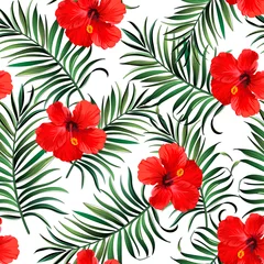 Fototapeten Trendy vector pattern in tropical style. Seamless botanical print for textile, print, fabric on hand drawn background. © Logunova  Elena