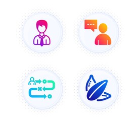 Journey path, Businessman and Users chat icons simple set. Button with halftone dots. Sunflower seed sign. Project process, User data, Communication concept. Vegetarian food. Business set. Vector